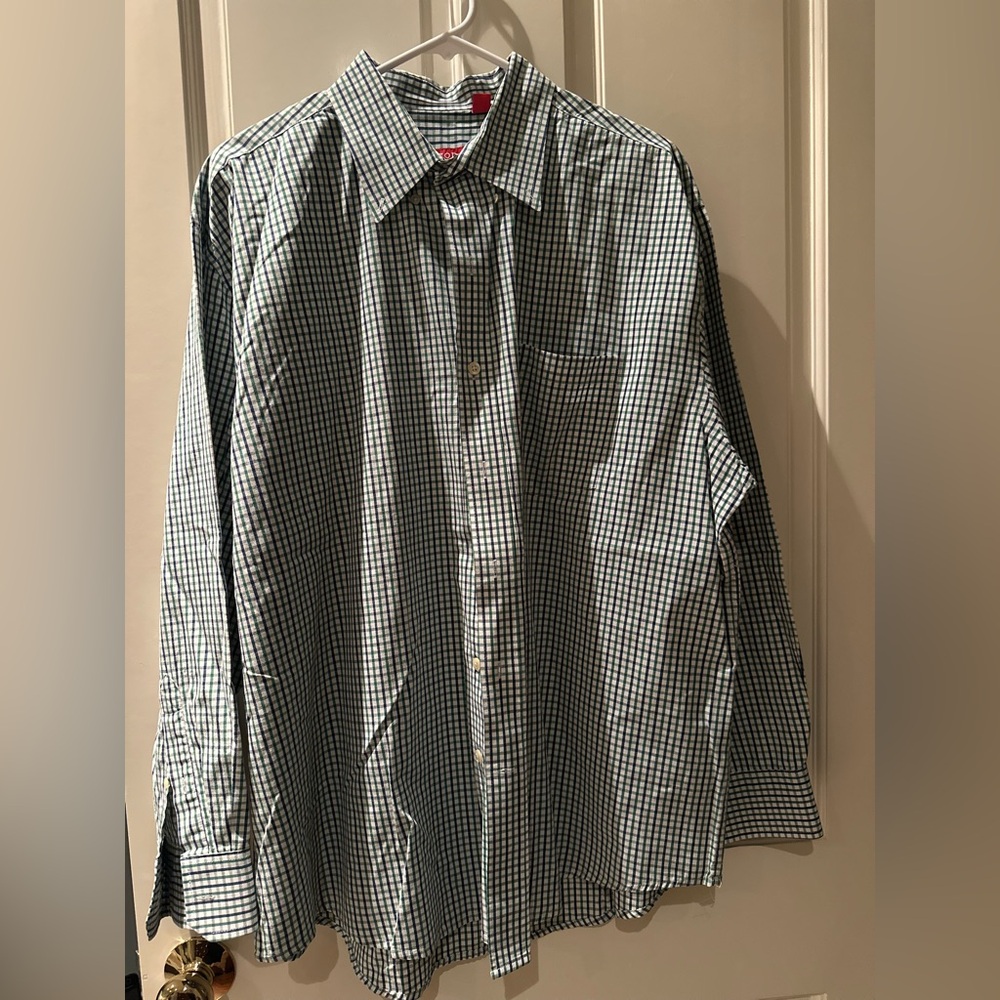 Izod Green and Blue men’s Plaid button down Shirt